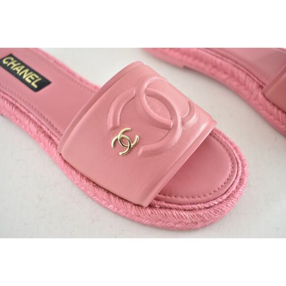 Chanel 23C Pink Lambskin Leather CC Logo Slide Sandal Slip Espadrille Flat 42 - Picture 4 of 15